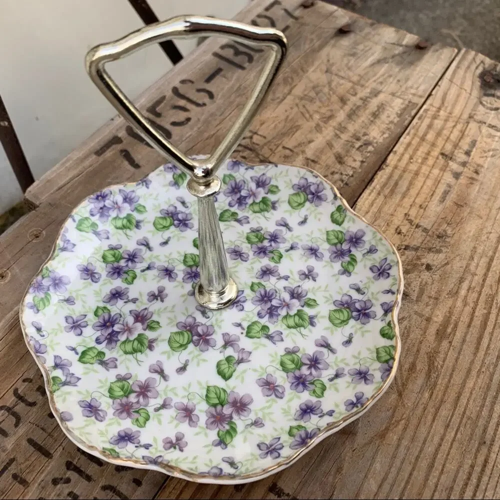 Vintage Lefton’s China tidbits serving plate trinket tray purple green floral